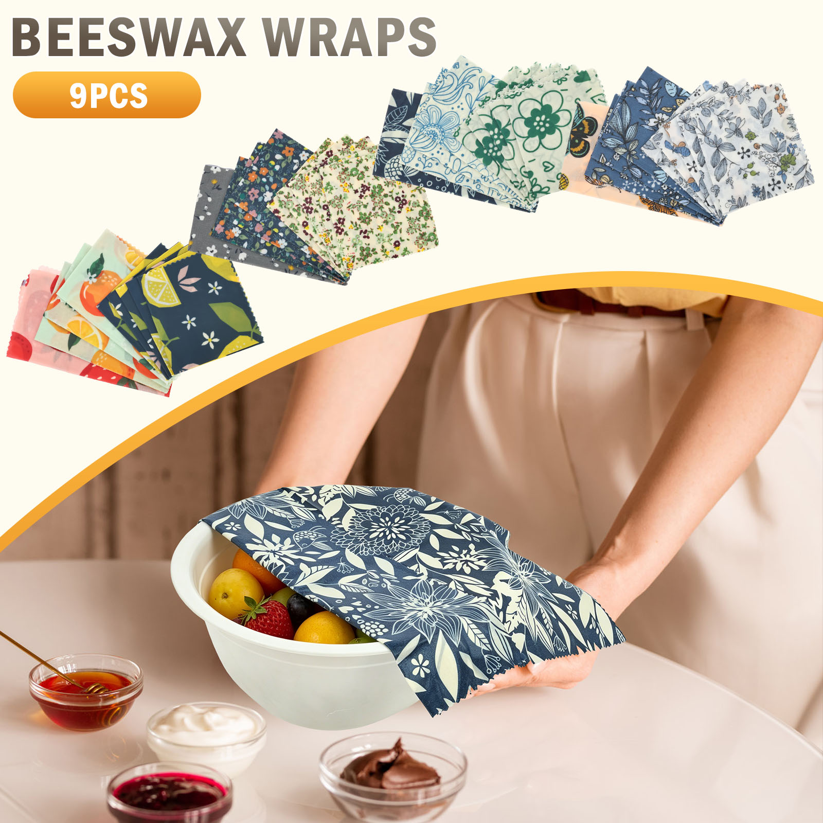 Beeswax Food Wrap - Lot de 9 enveloppes réutilisables en