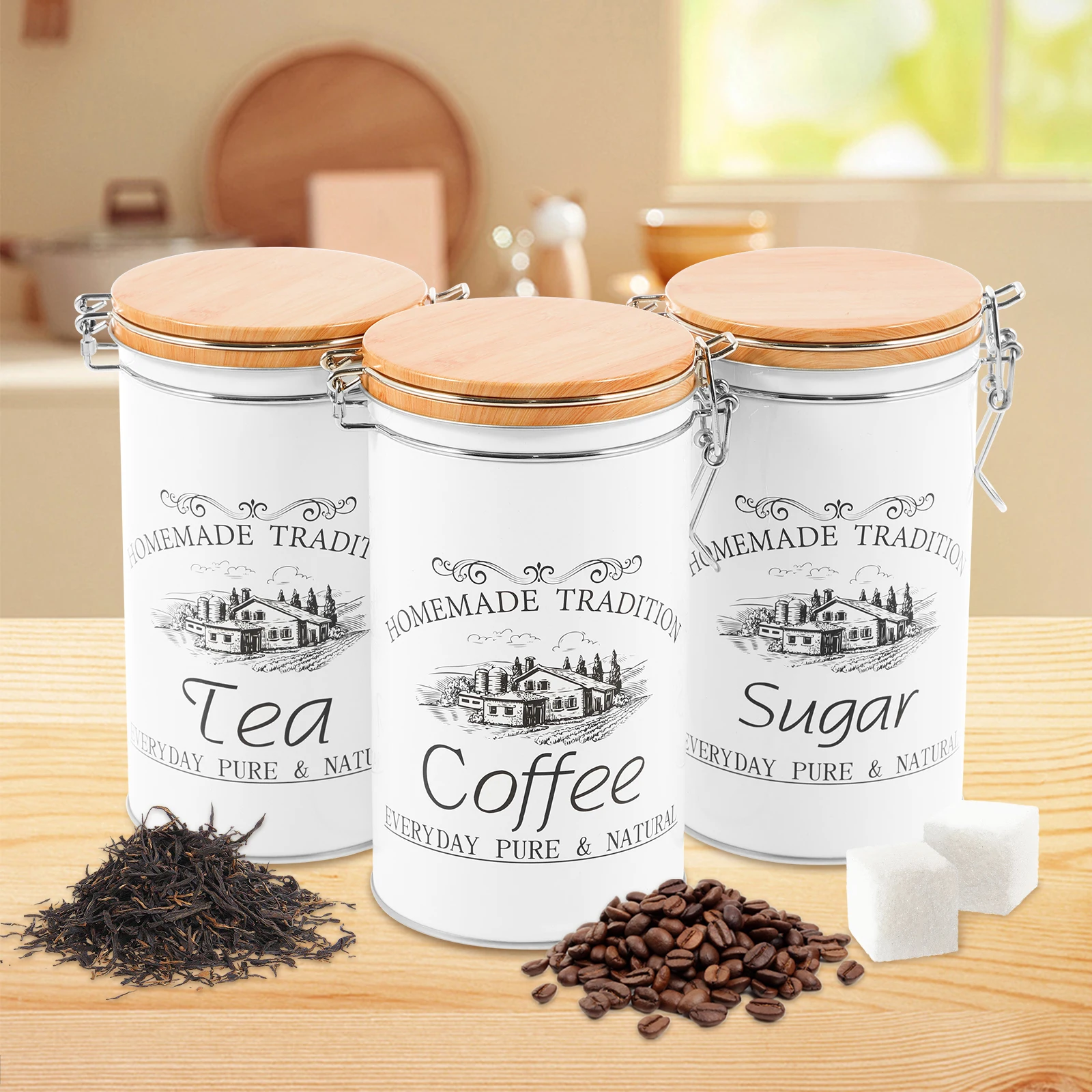Food Storage Kitchen Container Set - Lot de 3 boîtes à thé,