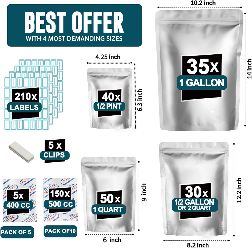 155 sacs en Mylar avec 155 abs - Food Storage Labels avis et prix