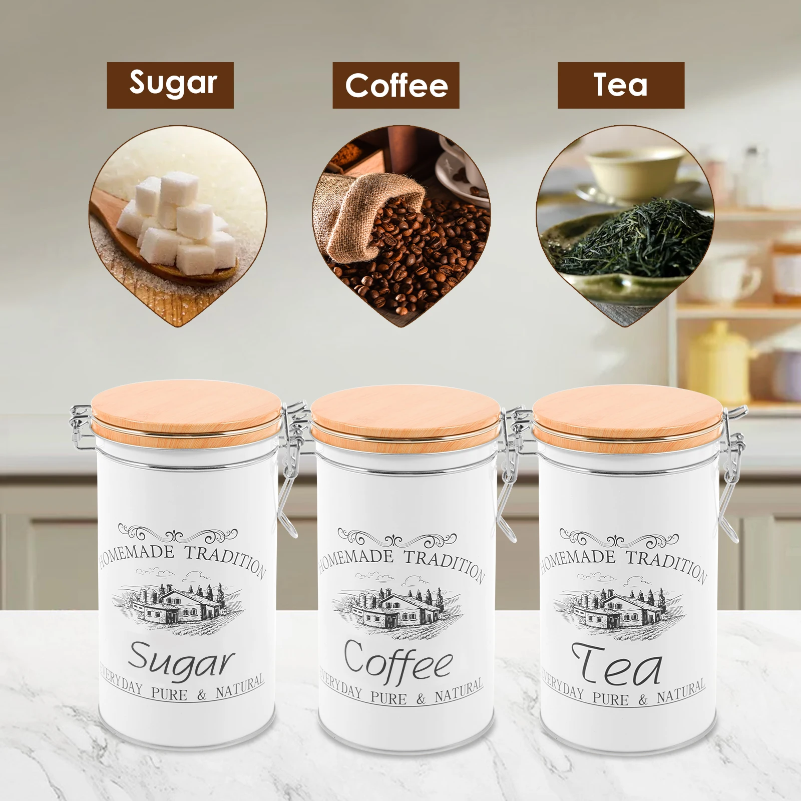 3 pièces/ensemble thé café suc - Food Storage Kitchen Container Set avis et prix
