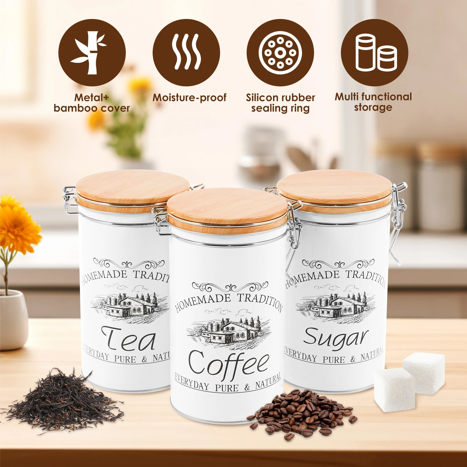 3 pièces/ensemble thé café suc - Food Storage Kitchen Container Set avis et prix